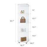 CISURCPI 4-Shelf Glass Display Cabinet with Door and Lock, Upgraded Quick-Install Style Curio Cabinets 5mm Tempered Glass Floor Standing Bookshelf for Bedroom, Living Room 64.7”x 16.7”x 14.3” White CISURCPI