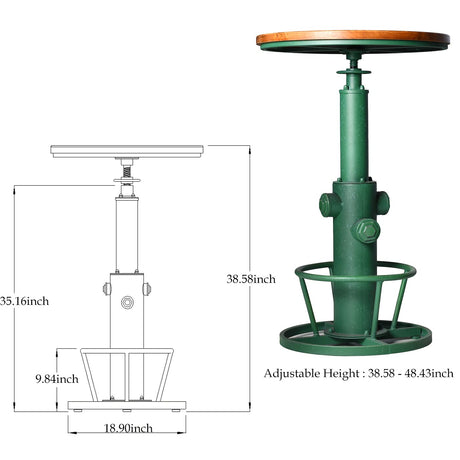 Topower 3 Piece Pub Bar Set Retro Round Bar Table and Stools for 2 Height Adjustable Pub Desk and Stools Match Bar Height and Counter Barstool Antique Green(1 Table + 2 Chairs) Topower