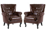 MOJAY PU Leather Accent Chair Set of 2, Mid-Century Modern Armchair Living Room Club Chair with Tufted Button & Rivet Trim, Upholstered Sofa Chair with Sturdy Wood Legs for Bedroom (Reddish Brown) MOJAY