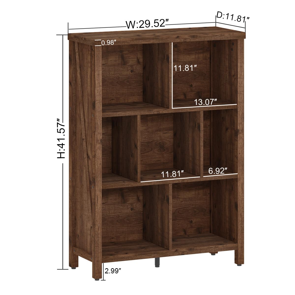 Rustic Oak 3-Tier Cube Storage Organizer by BON AUGURE - Versatile Bookshelf for Home and Office - WoodArtSupply