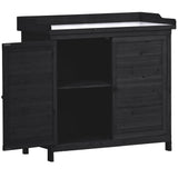 Shaical Outdoor Potting Bench Table 39" Rustic Garden Wood Workstation Storage Cabinet with 2-Tier Shelves and Side Hook, Galvanized Tabletop, Black Shaical