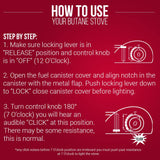 Chef Master 15,000 BTU Output Portable Butane Camping Stove, Peizo Click Ignition, Double Wind-Guard Portable Stove Burner for Emergencies, Tailgating, Hiking, Backpacking & Camping Essentials - 90019 Chef Master