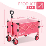 Sekey Collapsible Wagon Cart Foldable with 220LBS Weight Capacity, Lightweight Portable Folding Grocery Shopping Cart with Wheels for Camping Sports Beach and Shopping.Barbie Pink Sekey