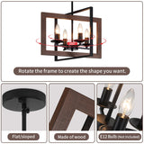 4 Lights Kitchen Chandelier, Farmhouse Dining Room Light Fixutres, Wood Chandelier for Kitchen,Rustic Dinning Room Light Fixtures Over Table with Adjustable Height for Dining Room Kitchen Island GZBEINI