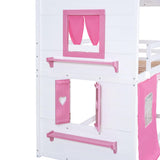 Harper & Bright Designs Full Over Full Bunk Beds for Kids,Wood Sweet Heart Novelty Bunk Bed with Elegant Windows, Sills and Tent,House Bunk Beds for Girls,Boys,Pink+White Harper & Bright Designs