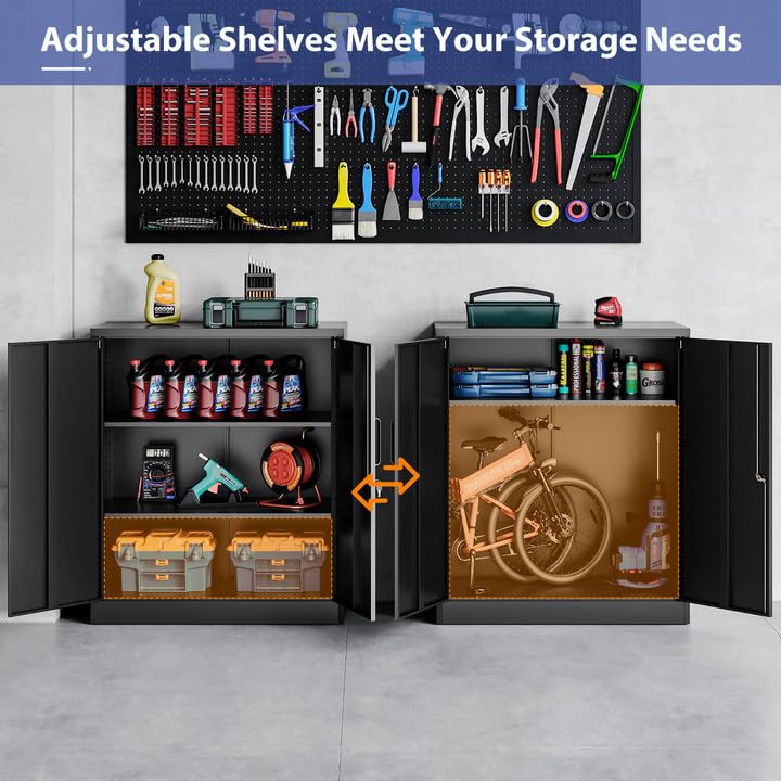 LISSIMO Metal Storage Cabinet,Locker Storage Cabinet with Doors and Adjustable Shelves,Steel Cabinet for Garage,Home,Office and School Assembly Required(Black) LISSIMO