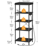HOOBRO Kitchen Bakers Rack with Power Outlet, 5-Tier Free Standing Kitchen Storage Shelf Rack, Microwave Stand with 4 S-Shaped Hooks, Black BB55UHB01 HOOBRO