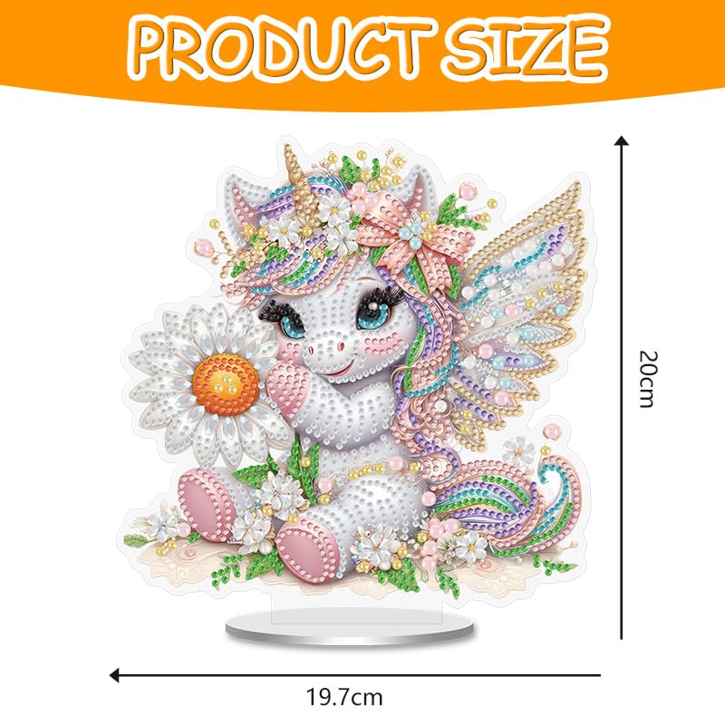Cute Unicorn and Daisy Diamond Painting Desktop Ornament Kit, 5D DIY Acrylic Crystal Special Shaped Tabletop Kawaii Diamond Art Home Decor for Adult (ZS10) Generic