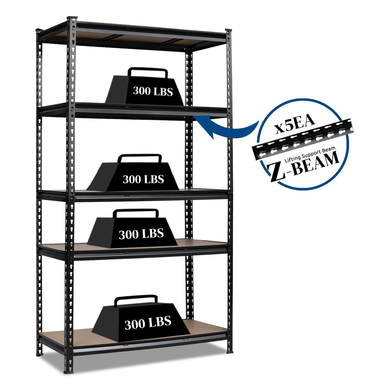 Karl home 5 Tier Metal Garage Shelves, Boltless Assembly,Adjustable Shelf for Storage Heavy Duty, Wide-Size Shelf Organization for Pantry Basement Kitchen, 1500lbs,43.3"L x 17.7"W x 70.9"H,Black & 1P Karl home