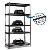Karl home 5 Tier Metal Garage Shelves, Boltless Assembly,Adjustable Shelf for Storage Heavy Duty, Wide-Size Shelf Organization for Pantry Basement Kitchen, 1500lbs,43.3"L x 17.7"W x 70.9"H,Black & 1P Karl home