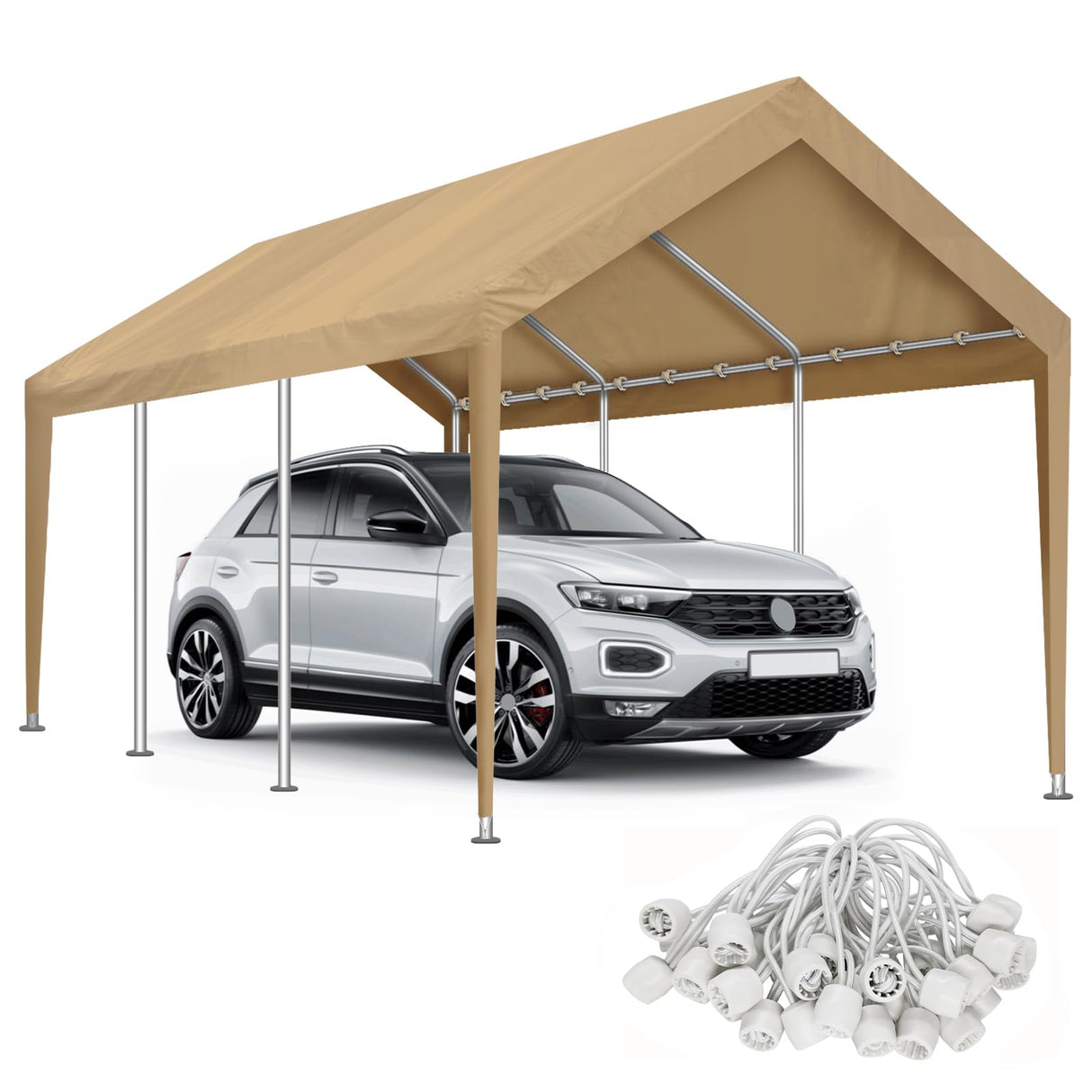 Carport Canopy 10'x20' Replacement Cover, Waterproof & UV Protected Garage Top Tarp Shelter Cover with Ball Bungee Cords, Car Cover Tent (Frame is not Included) Yustuf
