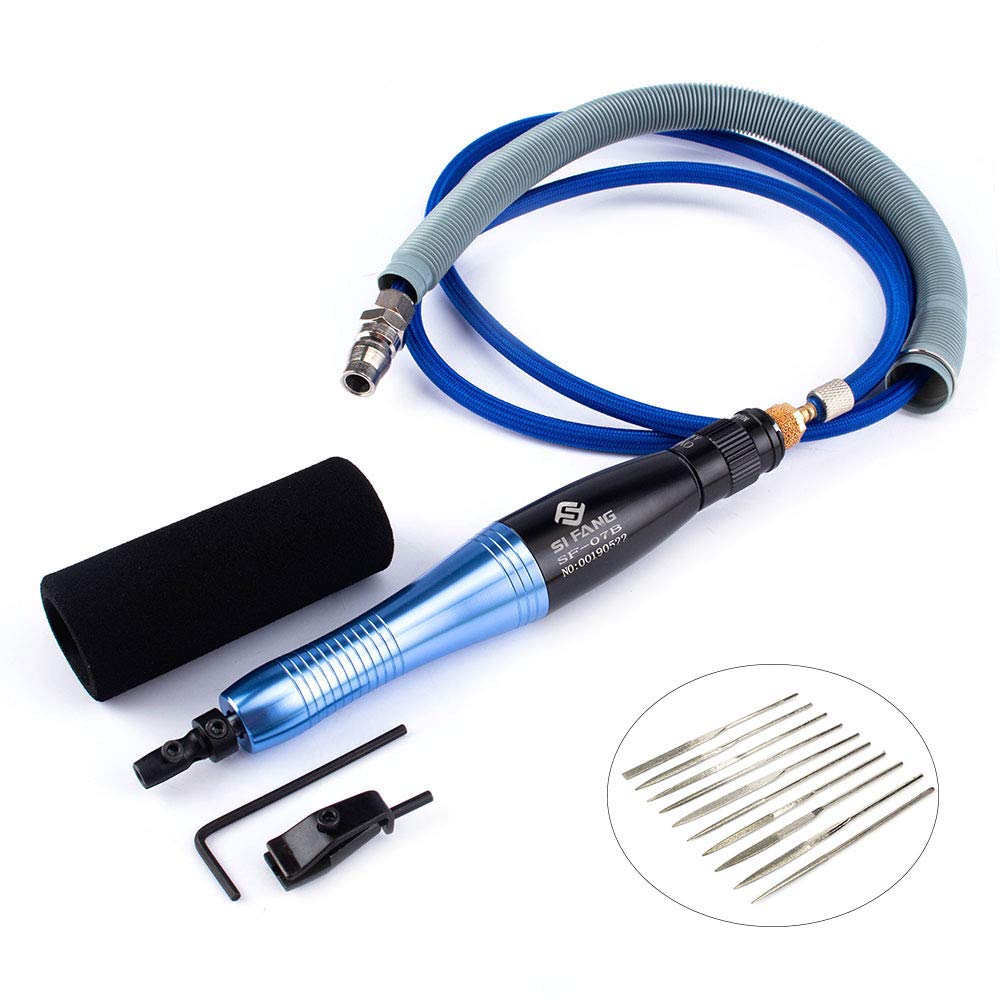 SI FANG Turbine Reciprocating Pneumatic Ultrasound Grinder Micro Pneumatic Air Pencil Die Grinder Kit for Mould Metal Lapping Filing Grinding Buffing Polishing Sanding Tools SI FANG