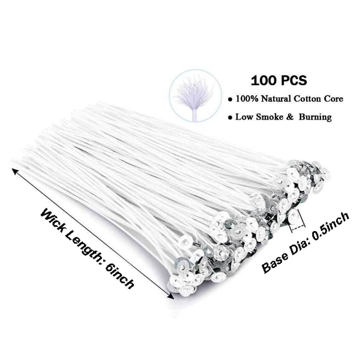 QPZ 100Pcs Cotton Candle Wicks 6" Pre-Waxed with Tabs,50Pcs Wooden Candle Wicks Smokeless,Wood Candle Making Wicks 0.59*5.9 Inch with 50Pcs Wick Clips Holders Metal Based for Candle DIY,Candle Making pice