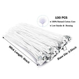 QPZ 100Pcs Cotton Candle Wicks 6" Pre-Waxed with Tabs,50Pcs Wooden Candle Wicks Smokeless,Wood Candle Making Wicks 0.59*5.9 Inch with 50Pcs Wick Clips Holders Metal Based for Candle DIY,Candle Making pice