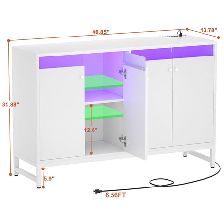 Aheaplus Sideboard Buffet Cabinet with Power Outlet, Kitchen Storage Cabinet with LED Light & Doors, Accent Cabinet Cupboard Buffet Table with Storage for Dining Room, Living Room, Hallway, White Aheaplus