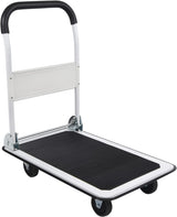 LEADALLWAY Foldable Push Cart Platform Cart 330lbs Capacity 4 Wheels 28.7x18.5x32.3inches White Small Flatbed Cart LEADALLWAY