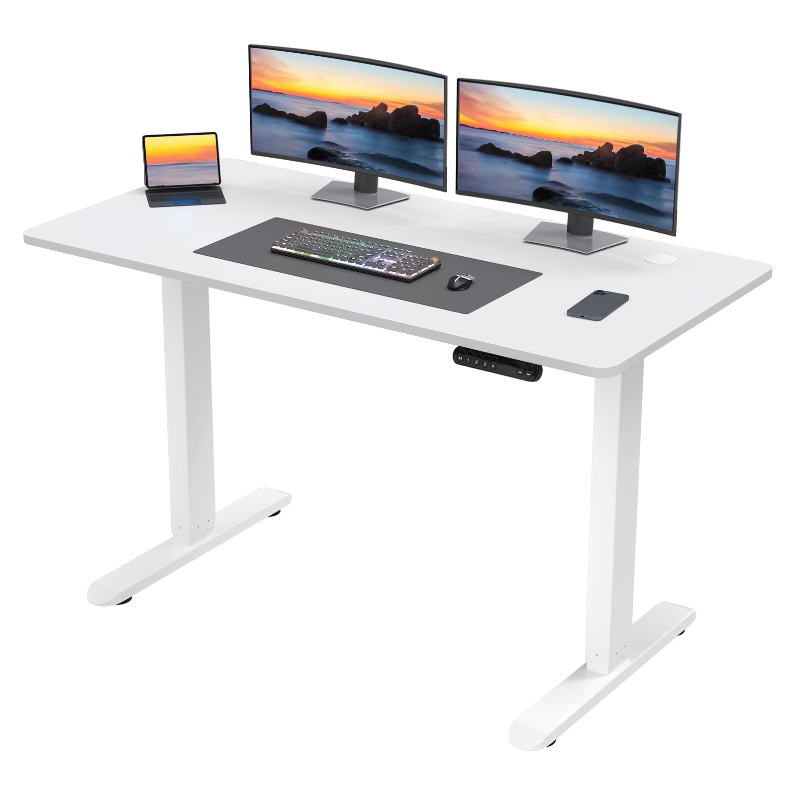 ERGOMORE Electric Standing Desk with 48x24 Inches Whole-Piece Desktop, Adjustable Height Desk with 4 Memory Presets for Home Office (White) - WoodArtSupply