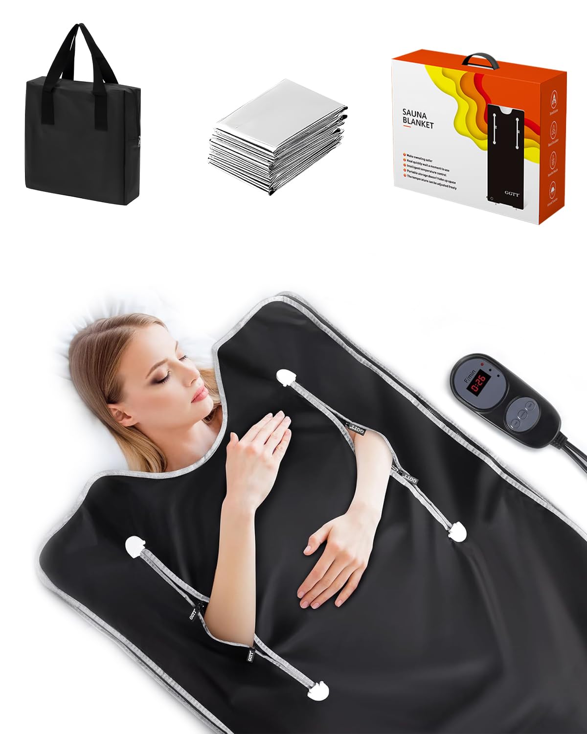 UMIXGENE Infrared Sauna Blanket-Sauna Blanket for Home Use, Portable Design for Relaxation and Detoxification Highest 176℉, 20-60 Minutes Timer, 6 ft x 2.65 ft（Black）