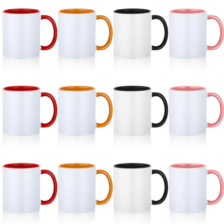kymqlyw 12 Pack 11OZ, Sublimation Mugs, Tazas Para Sublimation, Sublimation Coffee Mugs,Sublimation Cups Bulk Mugs for Coffee Soup Hot Cocoa Tea Milk Latte(Red,Black,Orange,Pink) kymqlyw