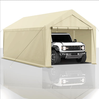 Outdoor Carport 10x20ft Heavy Duty Canopy Storage Shed,Portable Garage Party Tent,Portable Garage with Removable Sidewalls (Beige)