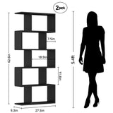 DIYART Black 5-Tier Geometric Bookcase, S-Shaped Modern Bookshelf Set of 2, 62.6" Tall Room Divider Book Shelf, Decorative Display Shelf DIYART
