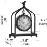 SOFFEE DESIGN 7.5'' x 10'' Mantel Clock Iron Tower Frame, Creative Bird Ornament Tabletop Clock, Silent Clock with Hollow Carved Back Cover for Home Decor, Black SOFFEE DESIGN