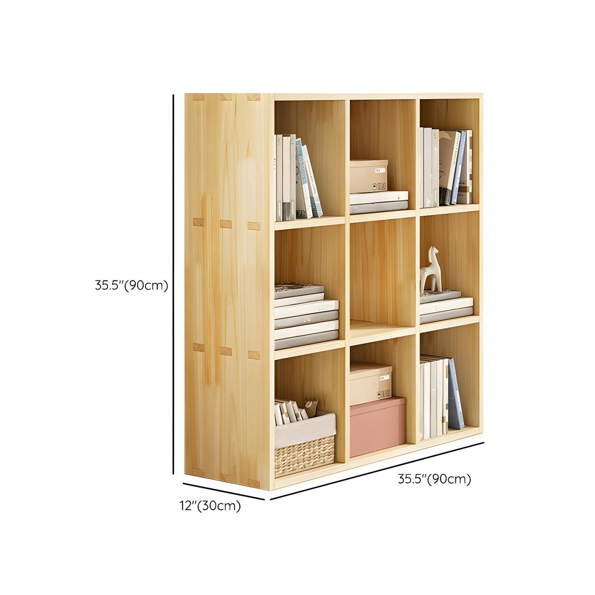 LITFAD Modern Solid Wood Cube Bookcase with Storage Shelves in Natural Finish – Perfect for Home Office and Study Rooms LITFAD