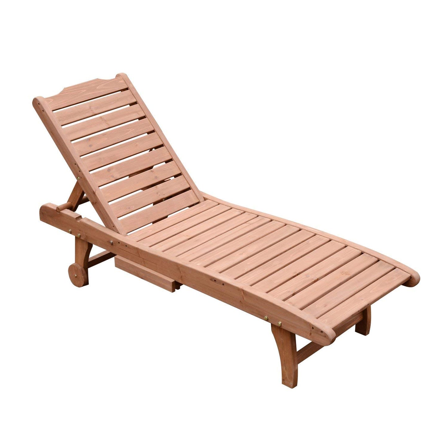 Outsunny Outdoor Chaise Lounge Pool Chair, Built-in Table, Reclining Backrest for Sun Tanning/Sunbathing, Rolling Wheels, Red Wood Look - WoodArtSupply