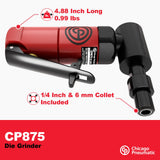 Chicago Pneumatic CP875 Kit - Air Die Grinder Tool, Welder, Woodworking, Automotive Car Detailing, Stainless Steel Polisher, Heavy Duty, Right Angle Grinder, 1/4 Inch (6 mm), 0.3 HP/ 220W - 22500 RPM Chicago Pneumatic