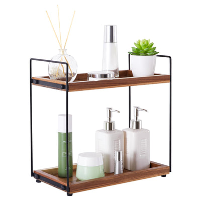 Bathroom Counter Organizer Countertop Storage - 2 Tier Bathroom Countertop Organizers Coffee Bar Organization Acacia Wood Counter Top Organizer Kitchen Spice Rack Vanity Shelf Toilet Vanity Organizers