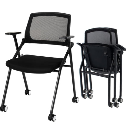 VACYOVKE Folding Conference Room Chairs Set of 2 Black Guest Reception Chair for Office, Waiting Room, Meeting, Lobby, Church - WoodArtSupply