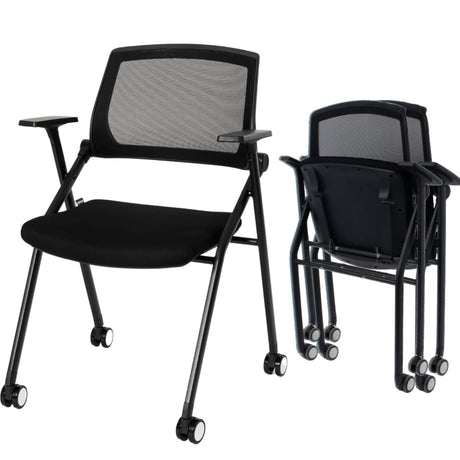 VACYOVKE Folding Conference Room Chairs Set of 2 Black Guest Reception Chair for Office, Waiting Room, Meeting, Lobby, Church VACYOVKE