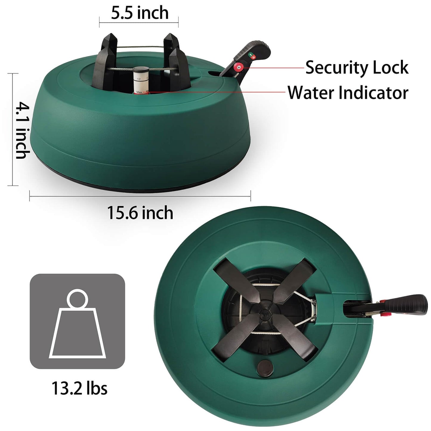 Leejec Christmas Tree Stand with Water Reservoir, Fast Clamped 10ft Tree with 5.5" Diameter, Water Level Indicator Equipped, No Assembly Required, Fits Real and Artificial Trees