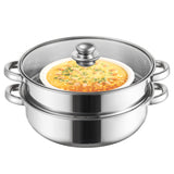 ZENFUN Steamer for Cooking, Steamer Pot with Steamer Insert, 2 Tier Stack and Steam Pot Set with Glass Lid, Stainless Steel Steamer Pot Double Handle, 11 Inch（Thickened） ZENFUN