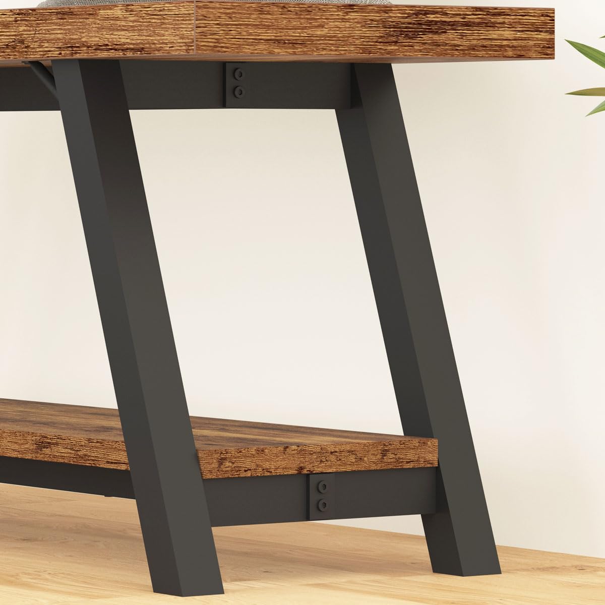 LVB Wood Bench, Industrial Storage Entryway Indoor Bench for Bedroom Hallway Living Room, Rustic Famhouse Wooden Metal Shoe Rack Accent Foyer Bench Seat for Entrance Sitting, Rustic Brown, 47 in Long LVB