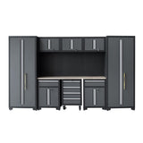 HPDMC Garage Storage Cabinet System 9-Pcs Workshop Set Garage Cabinets and Storage System with Steel Cabinet Drawers, Rolling Chest, Workbench, Pegboard for Garage Tool Organization, Black and Grey HPDMC