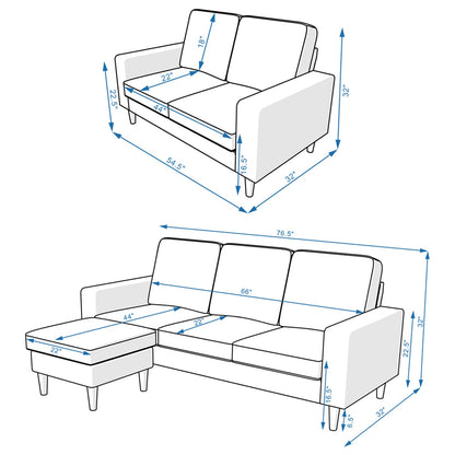 Panana 3 Piece Small Sofa Set, Sectional Sofa Loveseat with Ottoman for Small Space Living Room Apartment (Grey) - WoodArtSupply