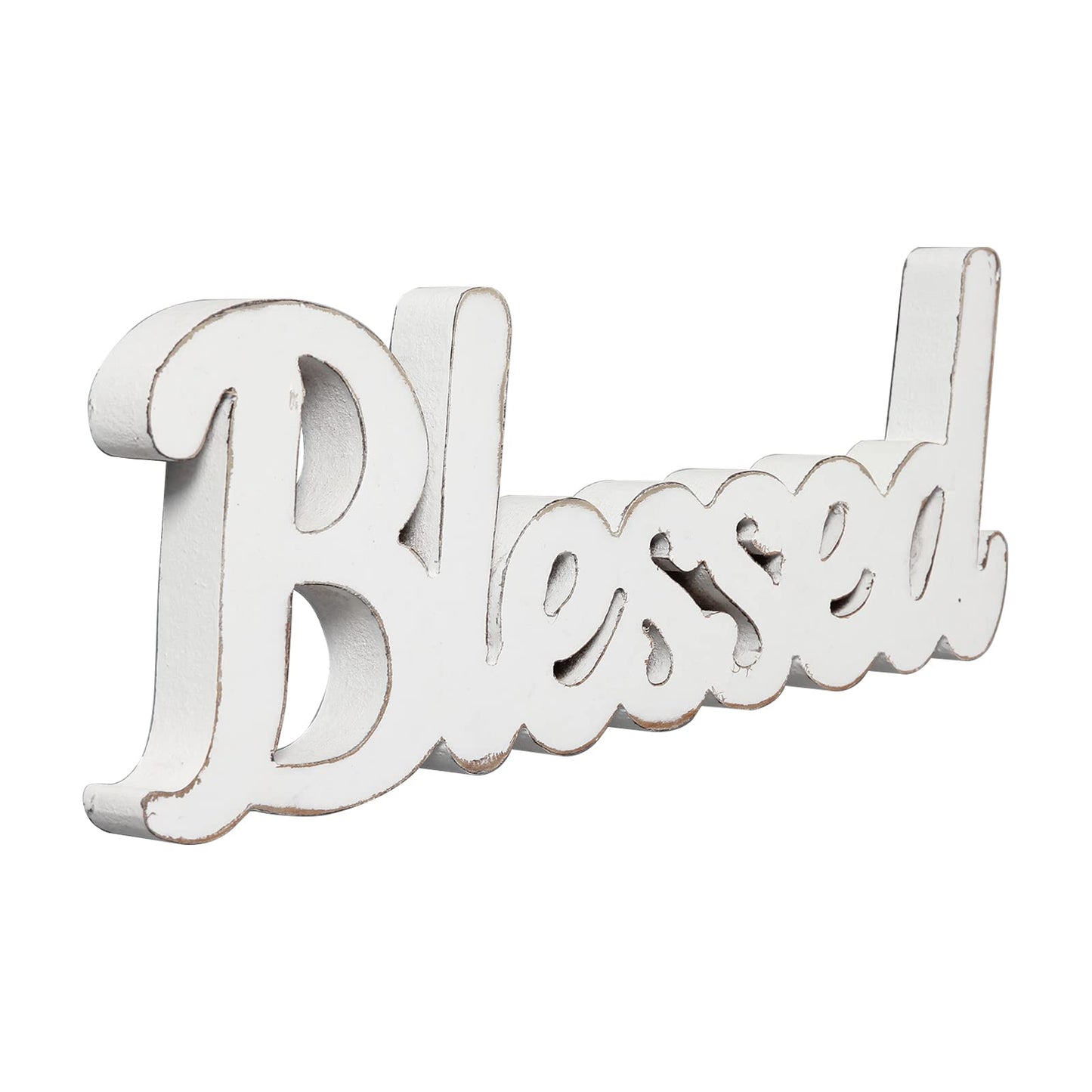 Sintosin Rustic White Wooden Blessed Sign for Tabletop 15", Wall Hanging Farmhouse Blessed Signs for Home Decor, Handmade Thanksgiving Signs Decor, Christmas Signs for Living Room Entryway - WoodArtSupply