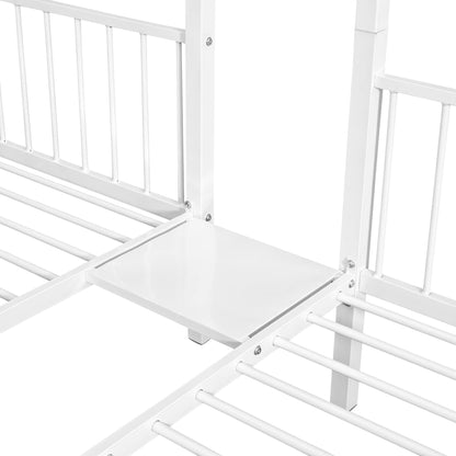 Harper & Bright Designs Metal Triple Bunk Bed with Drawers and Guardrails, Full Over Twin & Twin Bunk Bed for 3, Space-Saving, Noise Free, No Box Spring Needed - White