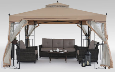 MASTERCANOPY 10x10 Patio Gazebo with Netting Screen Walls for Lawn, Garden, Backyard and Deck Beige MASTERCANOPY