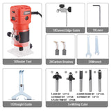 TEENO Wood Router, 650W 110V Compact Router Tools for Woodworking, 32000 RPM Hand Trim Router with 1/4" Router Bits Set, 6 Variable Speeds, Edge Guide, Roller Guide TEENO
