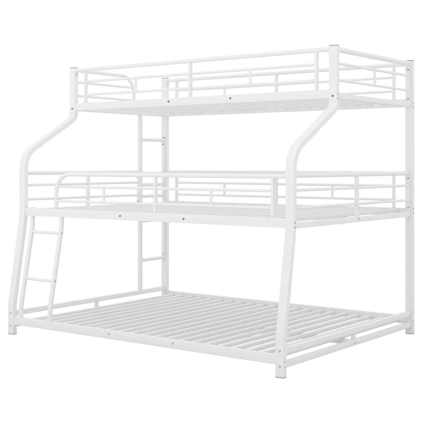 Harper & Bright Designs Metal Triple Bunk Beds,Bunk Beds Twin XL/Full XL/Queen,3 in 1 Triple Bed,Heavy Duty 3 Beds Bunk Bed with Guard Rails & 2 Ladders for Kids,Teens, Adults,White