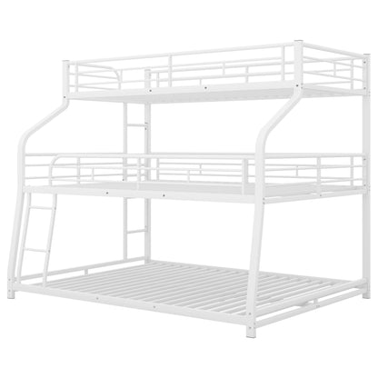 Harper & Bright Designs Metal Triple Bunk Beds,Bunk Beds Twin XL/Full XL/Queen,3 in 1 Triple Bed,Heavy Duty 3 Beds Bunk Bed with Guard Rails & 2 Ladders for Kids,Teens, Adults,White