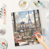 Paris Balcony Paint by Numbers Kit for Adults - DIY Eiffel Tower and Tea Setting Painting on Canvas 16x20In, Acrylic Paint Set, Suitable for Beginners, Art for Home Decoration or Gifts DecorFriday