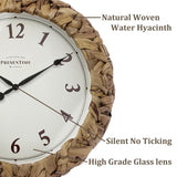 Presentime & Co. Farmhouse Series, Rustic Woven Clock, 12.6 inch, Natural Woven Water Hyacinth/Sea Grass. Wall Sculpture, Wall Art and Timepiece for Home Decoration/Wall Decoration/Farmhouse Décor Presentime