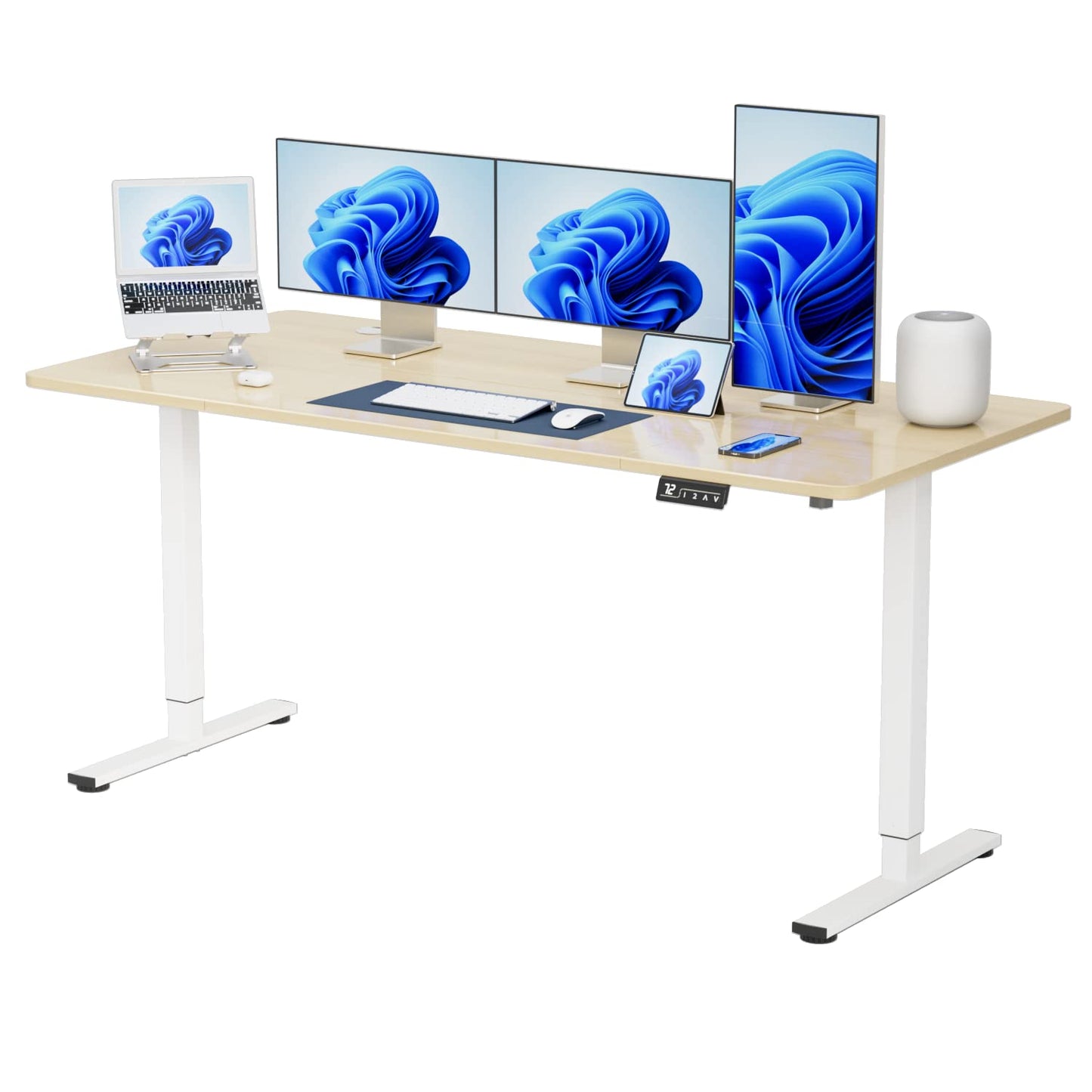 YESHOMY Height Adjustable Electric Standing Desk 63 inch Computer Table, Home Office Workstation, 63in, White Leg/Natural Top - WoodArtSupply