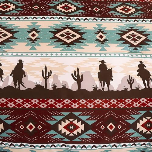 Chezmoi Collection Dune 7-Piece Southwestern Cowboys Aztec Comforter Set - Multicolor Teal Brown Beige Tan Red Printed Washed Microfiber Bedding, Oversized King Chezmoi Collection