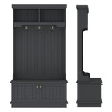 HIUU Farmhouse Hall Tree with Bench and Shoe Storage,Garage Lockers with Benches,Mud Room Bench with Storage and Seating(Black) HIUU