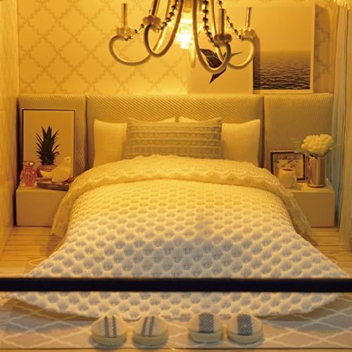 CUTEROOM Miniature House Kit, DIY Dollhouse Kit for Adults to Build, Mini House Making Kit with Furnitures, Time Apartment Dollhouse Kit with Swimming Pool Gifts for Women