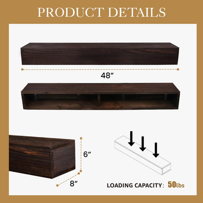 GOLDENPOLEY Fireplace Mantel 48 inches, Floating Fireplace Mantel Shelf for Electric Fireplaces - Rustic Finish with Textured Surface - Easy to Install,48''L x 6''H x 8''D, Dark Walnut